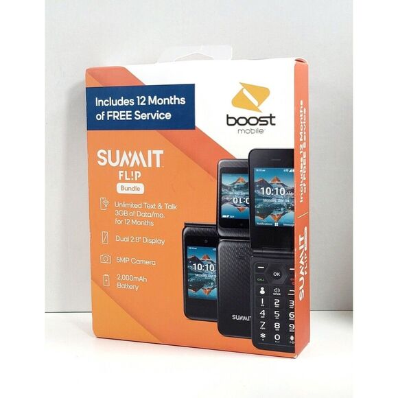 Boost Mobile Summit Flip Bundle 2.8" 5MP Prepaid Phone w/ 12 Months Service NEW - Picture 1 of 14